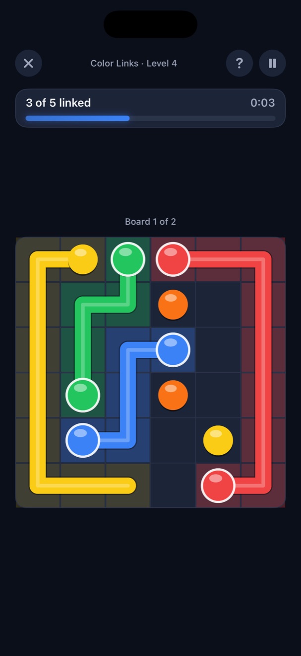 Color Links, level 4: three of five colours linked